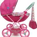 Baby Alive Deluxe Doll Pram - Pink & Rainbow - Includes Handbag, Fits 18" Dolls, Large Canopy, Storage Basket, Bassinet - Pretend Play for Kids Ages 3+