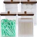 Tbestmax 12 OZ Cotton Swab/Ball/Pad Holder, Qtip Apothecary Jar, Clear Bathroom Containers Dispenser for Storage 4 Pack Black Wood Lids