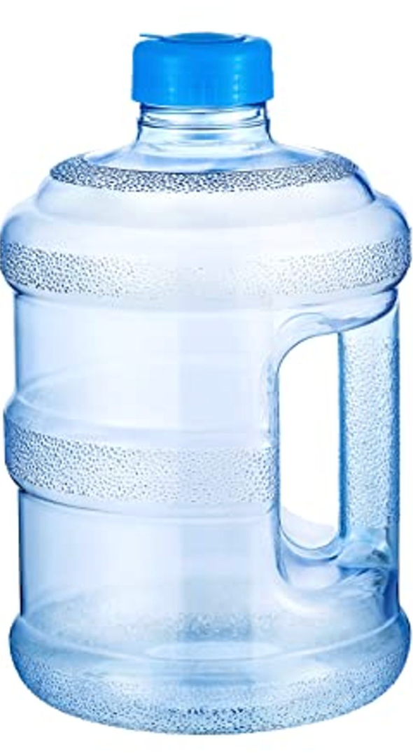 Bokon Empty 1 Pieces 1 Gallon water jugs Round Plastic Water Bottle with Handle Screw Cap Reusable Large Capacity Bottle for Camping Outdoor Travel Gym Use