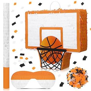 Seematn Basketball Piñata Basketball Birthday Party Supplies Bundle with a Blindfold, Bat and Confetti Sports Party Decorations Supplies for Kids Carnival Events