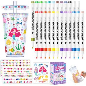 3 x 24 Acrylic Paint Markers Set for Adult Coloring Books with DIY Water Bottle | Acrylic Paint Pens Fine Tip for Stone, Rock Painting, Paper, Wood, Glass, Fabric,Art Supplies Gift for Adults, Teens, Kids