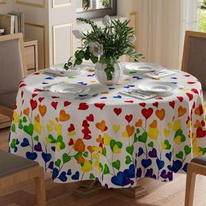 XCHI Rainbow Love Heart LGBTQ Tablecloth Round Pride Day Inclusion Lesbian Gay Bisexual Transgender Queer Homosexual Equality for Indoor Outdoor Dining Home Party Decorations 60x60 Inch