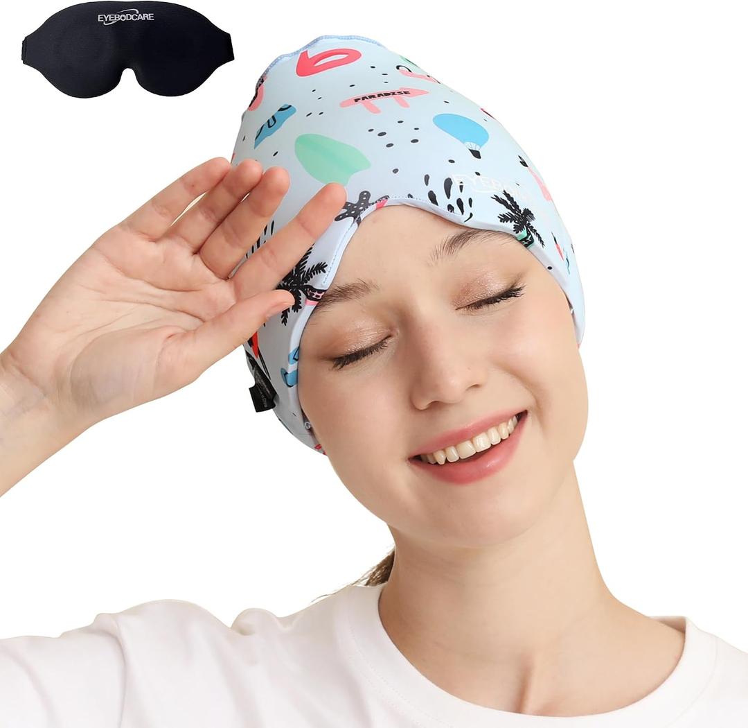 Migraine Relief Cap, Beach Style | Reusable, Hot & Cold Therapy, Odorless Gel Ice Head Wrap, For Tension, Stress, Sinus & Headache