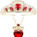 Evie Red Heart Crown and Necklace Descendant 3 Gold Tiara Jewelry Set Queen of Hearts Gift for Party