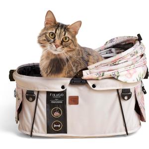 FikaGO-SWAY Pet Safety Carrier and Car Seat for Small Medium Dog & Cat, Portable Crate for Small Pets, Works w/ Seatbelt, Basket Car seat Booster & Leash - Nordic