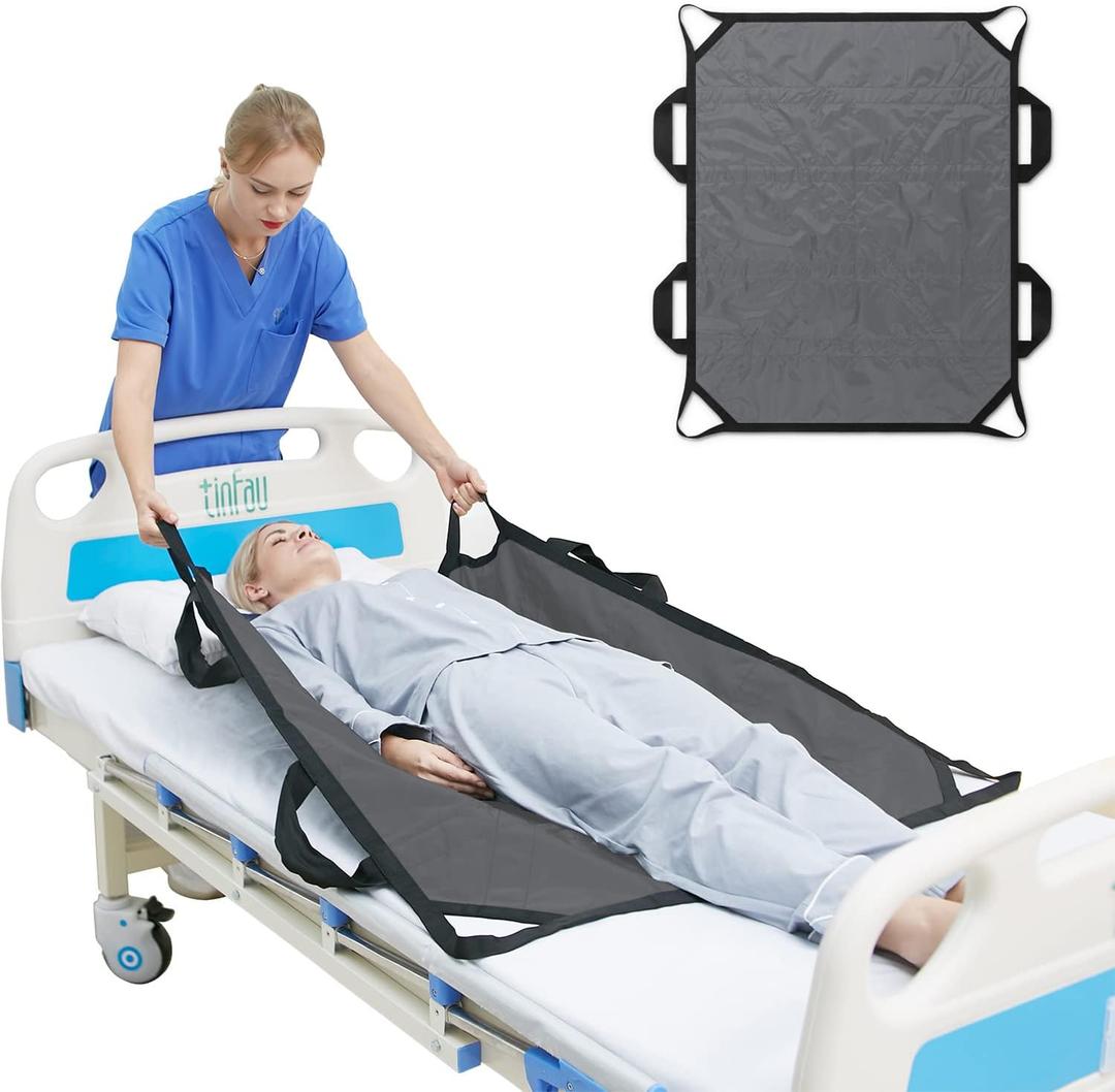 45" x 36" Positioning Bed Pad with Handles Washable Draw Sheets for Hospital Bed Ridden Patient Clothes Waterproof Glide Sheets for Patients Moving Pad for Lifting &Transfer Sheet Nylon, Grey