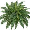 Artificial Ferns 25.6" Dia. - Faux Ferns for Outdoor Planter & Hanging - Fake Plant Shrubs for Home Garden Porch Farmhouse Decor (49 Fronds)