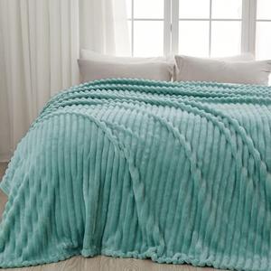NEWCOSPLAY Super Soft Queen Blanket Mint Green Premium Silky Flannel Fleece 3D Ribbed Jacquard Lightweight Bed Blanket All Season Use (Mint Green Ribbed, Queen(90"x90")) : Home & Kitchen