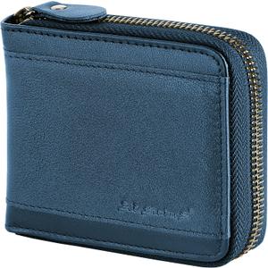 Admetus Mens RFID Blocking Wallets Zipper Leather Wallet for Men Bifold RFID Card Holder (Blue)