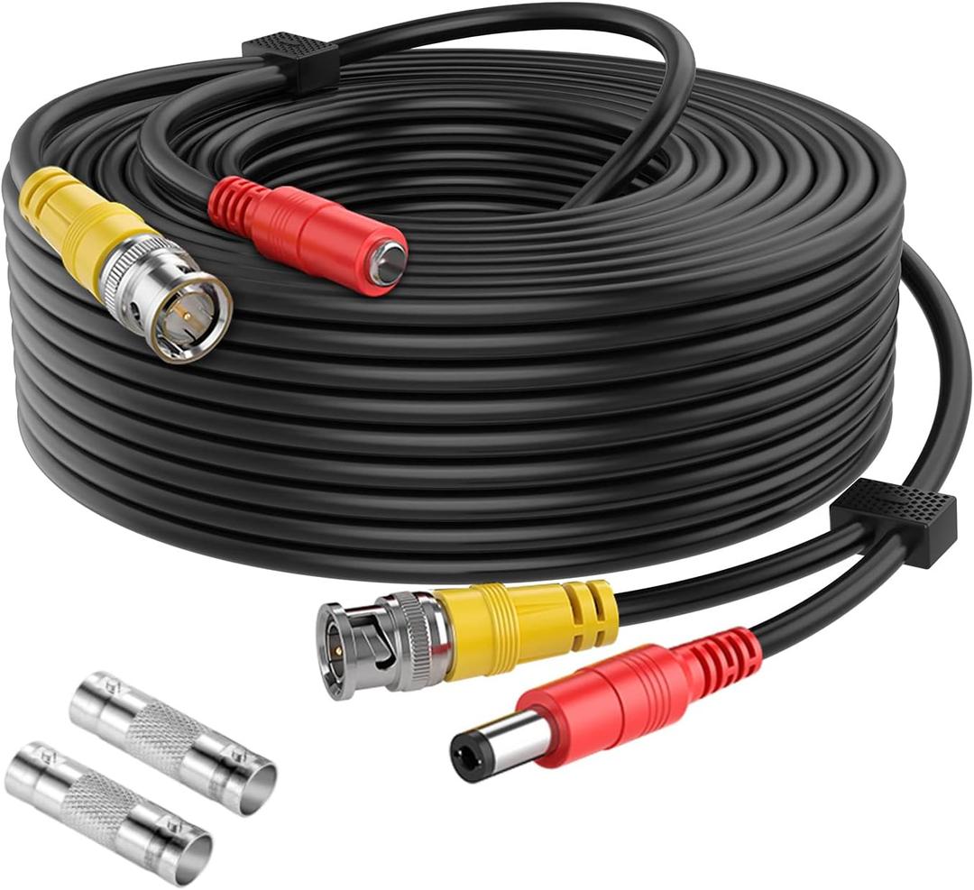 [20AWG Cables] 100ft 8MP/4K BNC Cable All-in-One Siamese Video and Power Security Camera Cable, BNC Extension Wire Cord with 2 Female Connectors for All HD CCTV DVR Surveillance System(Black)