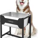 2.5 Gallon Elevated Dog Water Bowl for Large Breeds, 14.2" Tall Raised Stainless Steel Large Dog Water Bowl with Full Metal Stand for Relief Joint Pressure, Tip-Proof, Easy to Clean, Indoor & Outdoor