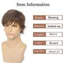 Mens Short Brown Wigs Natural Layered Fluffy Wigs Synthetic Hair Wig for Halloween Costume Cosplay with Wig Cap