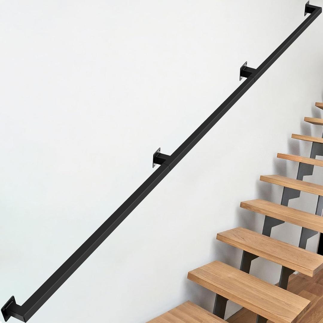 Wall Handrail 10FT, Black Industrial Staircase Railing, Pipe Handrails for Indoor Stairs, Wall Mounted Stair Handrail, Industrial Hand Rail for Steps