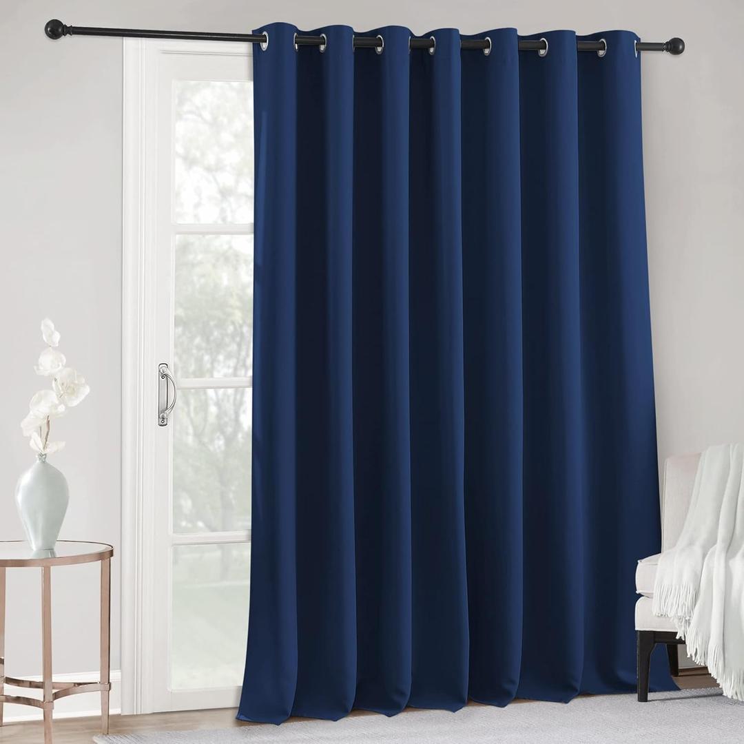 RYB HOME Slider Curtain Bedroom - Privacy Backdrop Curtains for Large Window Room Divider Partition Screen for Home Office Dining Living Room Bedroom Bay Window Sliding Door, W 100 x L 108, Navy Blue