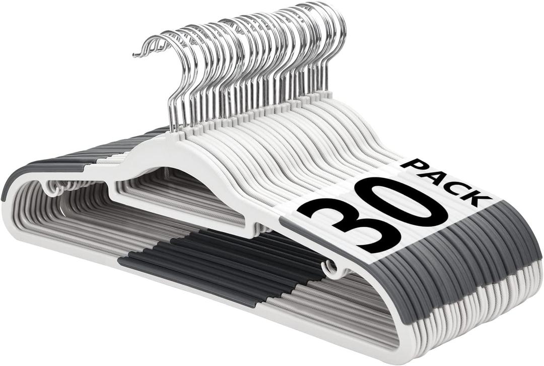 Edergoo Plastic Hangers 30 Pack, Slim Hangers Non Slip for Closet, Non-staining Space Saving Hanger, 17.1 inches Coat Hanger Heavy Duty Hanging Dry Wet Clothes, Gray