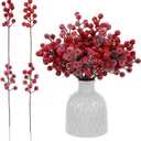 Syhood 40 Pcs 9.8 Inch Red Valentine's Day Artificial Holly Berry Picks Stems Set, 4 Styles Glitter Sprays Snowy Fake Berries Wedding Winter Decoration for Centerpiece Vase Christmas Picks
