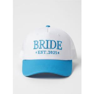 Fetti White + Blue Bride Trucker Hat | Bachelorette Accessory, Bridal Headwear, Bach Party Decorations, Bridesmaid Gift, Wedding Cap