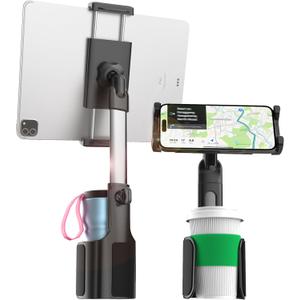 Charchendo 3 in 1 Car Cup Holder Tablet Mount with 4.4 inch Metal Telescopic Arm, Cup Holder Mount for Truck, Tesla, Cupholder Tablet Holder for 4-13" iPad Pro Air, Z Fold, iPhone