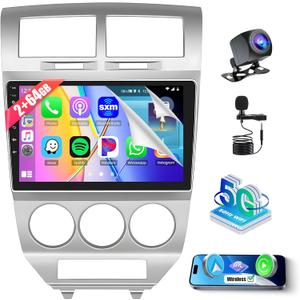 Roinvou 2+64G Android Car Stereo for Dodge Caliber 2006-2012, Built-in Wireless CarPlay with Android Auto, 10.1'' Touch Screen for Caliber Radio with GPS Navigation Bluetooth FM RDS WiFi DSP