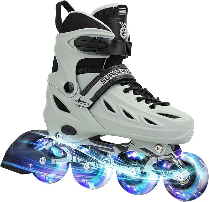SUPER YOUNGSTER Adjustable Inline Skates for Boys Girls Ages 4-12 with Light Up Wheels, Roller Skates Blades for Youth Kids Indoor & Outdoor Beginners, S