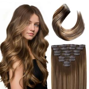 uMuse Seamless Clip In Hair Extensions Real Remy Human Hair, 18 Inch 120g 8pcs, Invisible PU Skin Weft, Balayage Chocolate Brown to Caramel Blonde, Straight Hair for Add Volume&Natural Blend