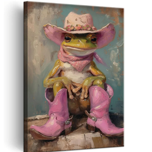 Funny Frog with Cowgirl Hat Boots Canvas Wall Art Eclectic Pink Preppy Frog Poster Print Trendy Cute Animal Wall Decor Pictures Funky Maximalist Girly Home Dorm Decoration 16x24in Funny Frog with Cowgirl Hat Boots Canvas Wall Art Eclectic Pink Preppy Frog Poster Print Trendy Cute Animal Wall Decor Pictures Funky Maximalist Girly Home Dorm Decoration 16x24in