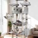 Cat Tree for Indoor Cats Large Adult, 74" Cat Tower with 3 Big Platforms, 2 Baskets, 2 Condos, Multi-Level Cat Scratching Posts, Light Gray GCT030W