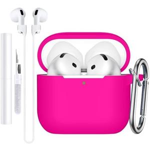 Charlam Compatible with AirPods 4 Case(2024), Soft Silicone Protective Cover for Apple AirPods 4, with Keychain, Cleaning Kit & Anti-Loss Strap, AirPods 4th Generation Case for Women Men, Rose Pink