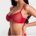 Deyllo Women's Sexy Lace Balconette Bra See Through Unlined Demi Bras Mesh Sheer Underwire (Lipstick,36C)