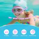CMBJJU 3 Pack Swimming Goggles, Kid Goggles with Earplugs Large Frame Anti-Fog/UV Wide View Swim Goggles Boys Girls 6-14 (3PACK-Purple+Colorful Blue+Green-SG09)