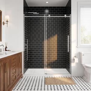 56-60" W x 76" H Sliding Glass Shower Door, 3/8" Thick, Polished Chrome