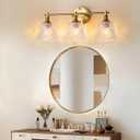 Gefolly Bathroom Light Fixtures, 3-Light Vanity Lights Over Mirror with Personalized Glass Shade, Wall Decor Lamp for Bedroom Hallway Living Room, Gold