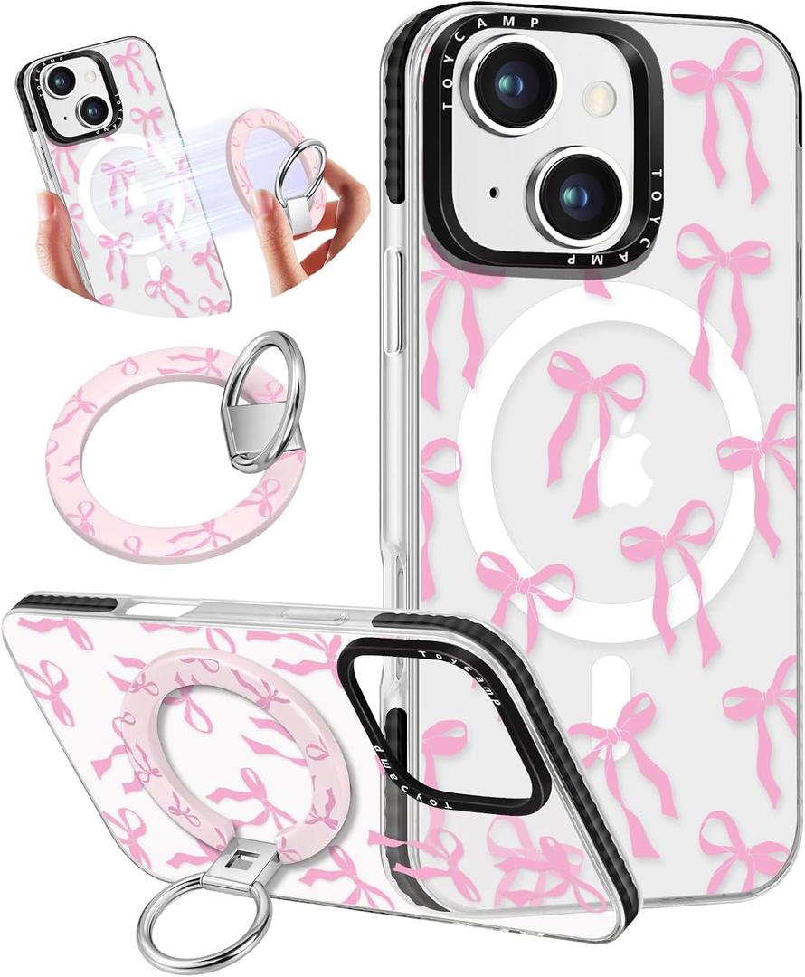 Toycamp for iPhone 14 Case Compatible with Magsafe - for Women Girls Cute Design 360 Magnetic Ring Holder Stand Kickstand Girly Fashion Bow Funny Pretty TPU Aesthetic Teen Phone Cover