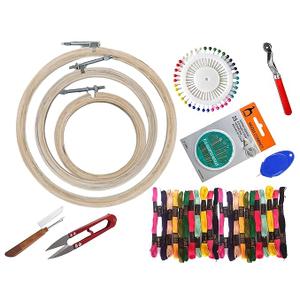 Embroidery Kit Cross Stitch Kit DIY Kit: Embroidery Hoop Frames, Threader, Floss Skein Thread, Thread Cutter, Tracing Wheel, Seam Ripper and Needle Compact
