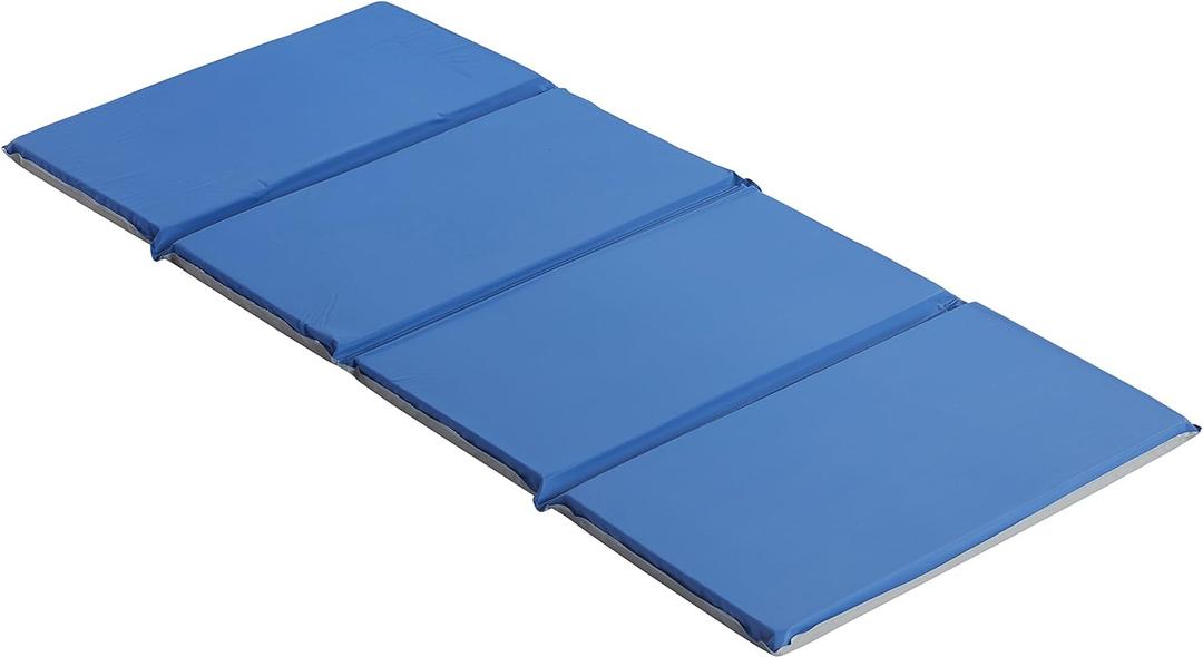 ECR4Kids Everyday Folding Rest Mat, 4-Section, 1in, Classroom Furniture, Blue/Grey