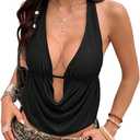 SHENHE Women's Sexy Y2k Going Out Halter Crop Top Open Back Draped Deep V Neck Tank Clubwear, (XS)