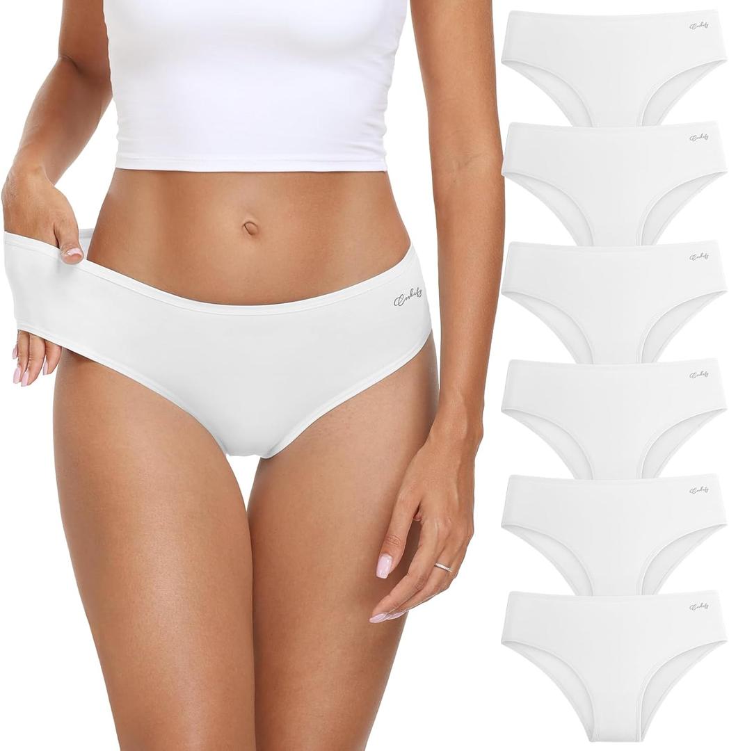coskefy Women's Underwear Cotton Hipster Panties Low Rise Briefs Soft Strench Breathable Ladies Bikini Underwear 6 Pack (White, S)