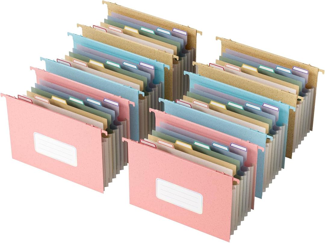 Wheat Straw Expanding Hanging File Folders, 3 Color File Organizer, 1.2" Accordion Pockets, Large Capacity, Letter Size for Filing Cabinet, 100% BPA Free, Return to Nature, Healthy Living-6 (Yellow & Blue & Pink)