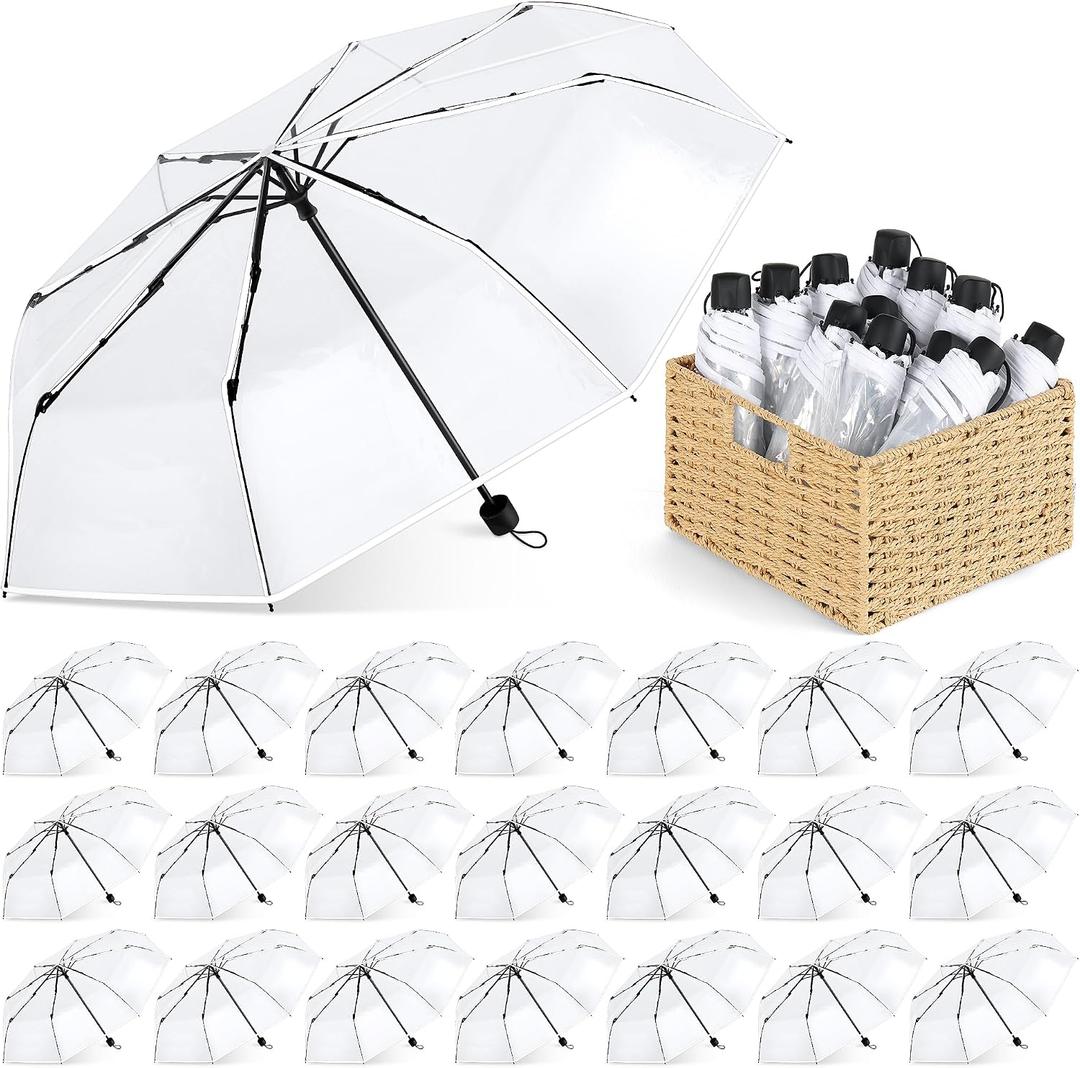 Aodaer 30 Pieces Clear Wedding Umbrellas 40 Inch Foldable Lightweight Transparent Umbrella with Storage Box Automatic Open Close Windproof Stick Travel Umbrella for Adult Outdoor Wedding
