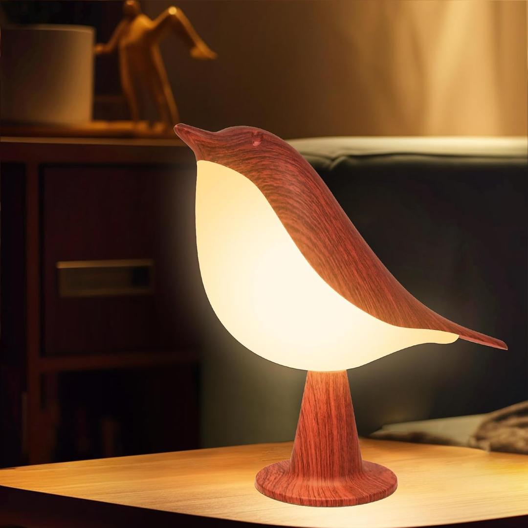 Bird Small Desk Lamp, Dimmer Kids Night Light for Bedroom, Cordless Table Lamp with 3 Color Temperature and Touch Sensor, Rechargeable Bedside lamp, Hummingbird Lamp (Red)