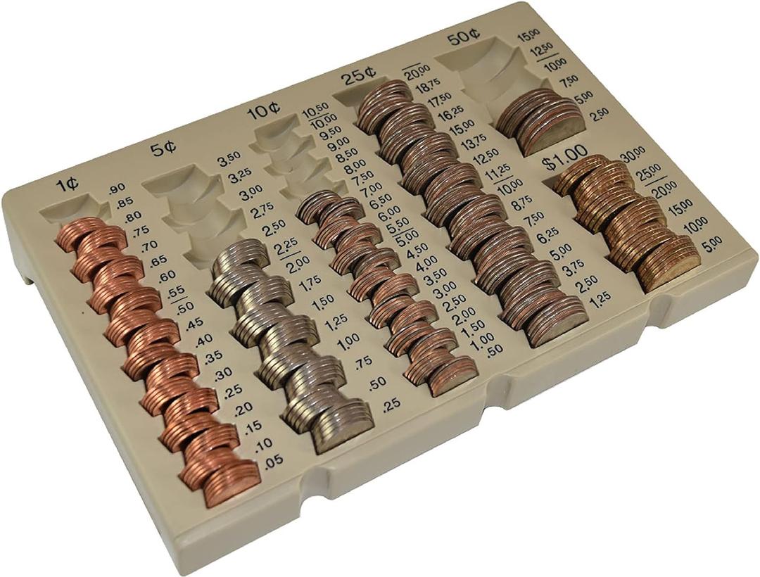BankSupplies Self Counting Coin Tray Coin Organizer and Holder for Loose Change Holds Pennies Nickels Dimes Quarters Half Dollars and SBA Dollars Non Slip Durable Design