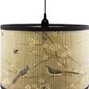 Crapyt E27 Round Removable Lamp Shades, 11.8"  11.8"  7.87" Wood Lampshade with Plant and Bird Print, Ink-wash Painting Pattern for Table/Floor/Ceiling/Wall LampPattern 1