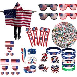 2026 World Cup Fan Accessories Kit 79PCS, Soccer Support Gear Set for Enthusiasts, Flag, GlassesWristbandFacial maskBreastpin& Decals, for Watch Party & Stadium Events (75Pcs+4Pcs Glasses)
