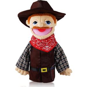 Role Play Hand Puppets Hand Plush Chef Doctor Fireman Pirate Detective Athlete Nurse Worker Hand Puppet Toys Puppets for Kids Storytelling Imaginative Pretend Play Teaching Preschool(Cowboy)