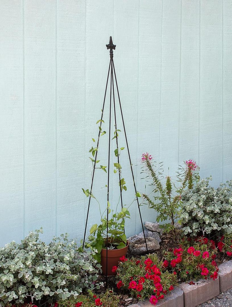 Achla Designs FT-20A Fleur-De-Lis Staked, 58" H Trellis, Black (58-in H)