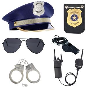 Police Officer Role Play Kit Hat Handcuffs Sunglasses Policeman Costume Accessories for Cop Swat Halloween Party Dress up (Police, Medium)
