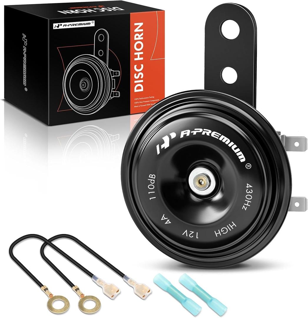 A-Premium Disc Horn High Universal Electric Horn - 12V 110 dB - Compatible with Passenger Car, Commercial/Off-Road Vehicle, ATVs, Scooter, Dirt/Pocket Bikes, Motorcycles & More, 76 mm A-Premium Disc Horn High Universal Electric Horn - 12V 110 dB - Compatible with Passenger Car, Commercial/Off-Road Vehicle, ATVs, Scooter, Dirt/Pocket Bikes, Motorcycles & More, 76 mm