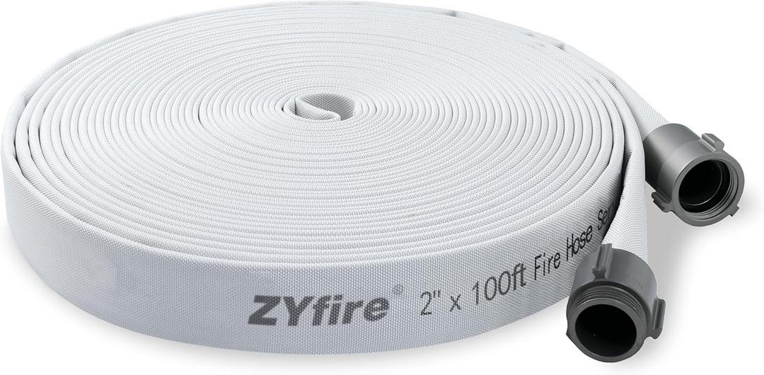 ZYfire Fire Hose - 2" ID x 100 FT Single Jacket EPDM Firefighter Hose with M  F NST/NH Aluminum Couplings 750 PSI Burst Pressure Lightweight for Use in Firefighting