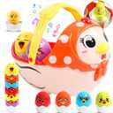 Easter Basket Easter Eggs Music Toys for Kids Month 18+, Plastic Easter Eggs Easter Basket Stuffers for Toddler, Moving Hen Filled with 6 Eggs Party Favors for Easter Hunt