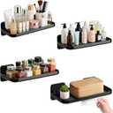 4 Pack Floating Shelves for Wall, Self Adhesive Small Shelf, No Drill Adhesive Wall Shelf, Floating Shelves Damage-Free Expand Walls Space for Living Room Kitchen Bathroom (Black)